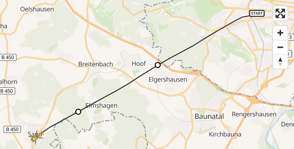Flugroute Rettungshubschrauber Kassel - Bad Emstal, 30 Oktober 2026, 09:03