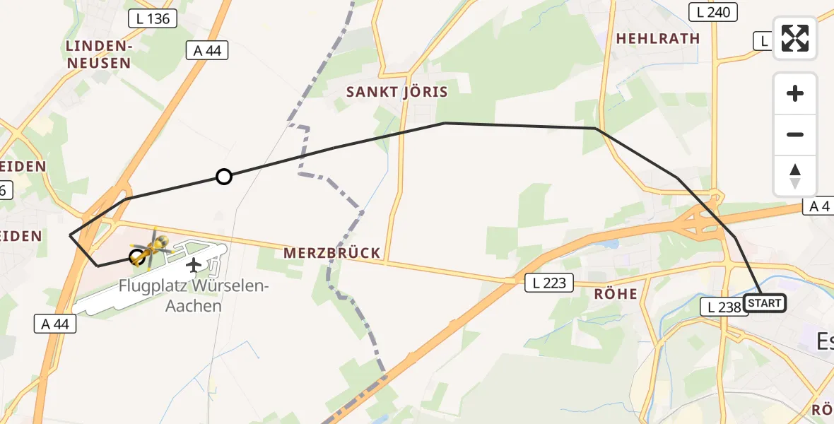 Flugroute Rettungshubschrauber Eschweiler - Aachen-Merzbrück Flughafen, 30 Oktober 2026, 09:04
