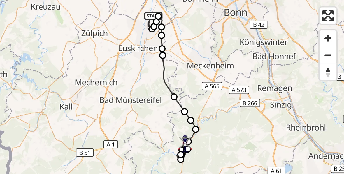 Flugroute Polizeihubschrauber Weilerswist - Hönningen, 30 Oktober 2026, 09:09
