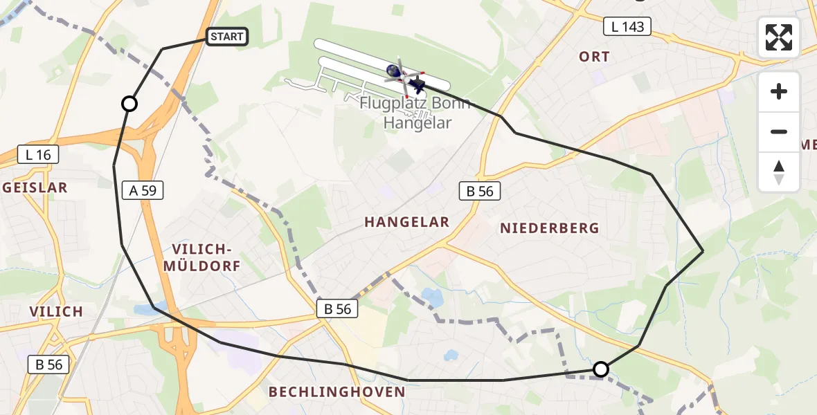 Flugroute Polizeihubschrauber Sankt Augustin - Bonn-Hangelar Flugplatz, 30 Oktober 2026, 09:17