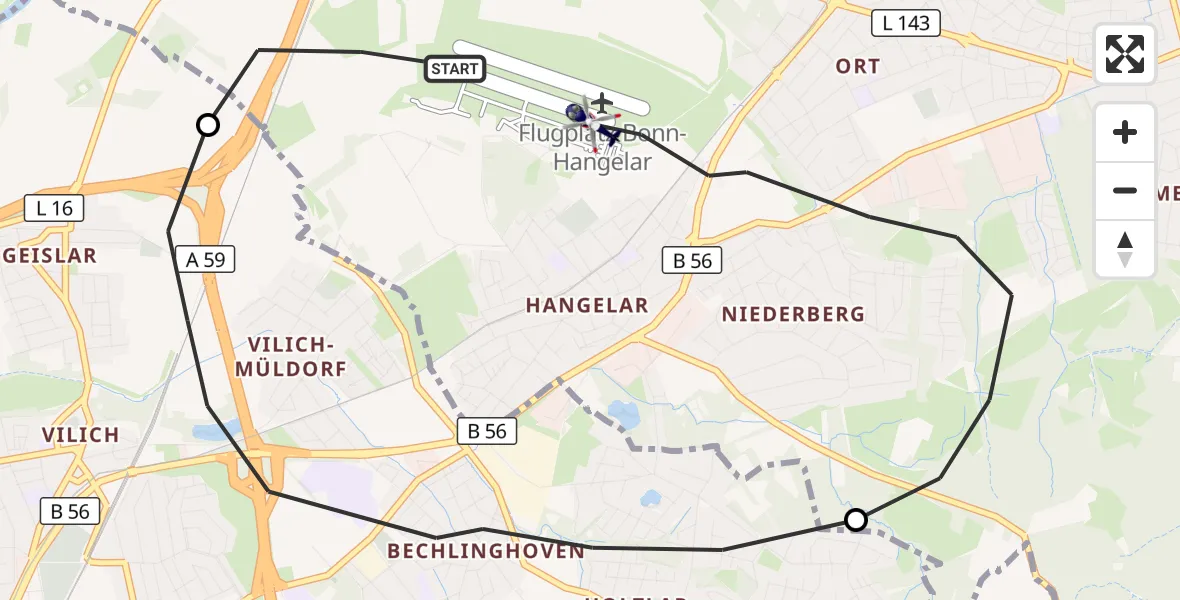 Flugroute Polizeihubschrauber Sankt Augustin - Bonn-Hangelar Flugplatz, 30 Oktober 2026, 09:21