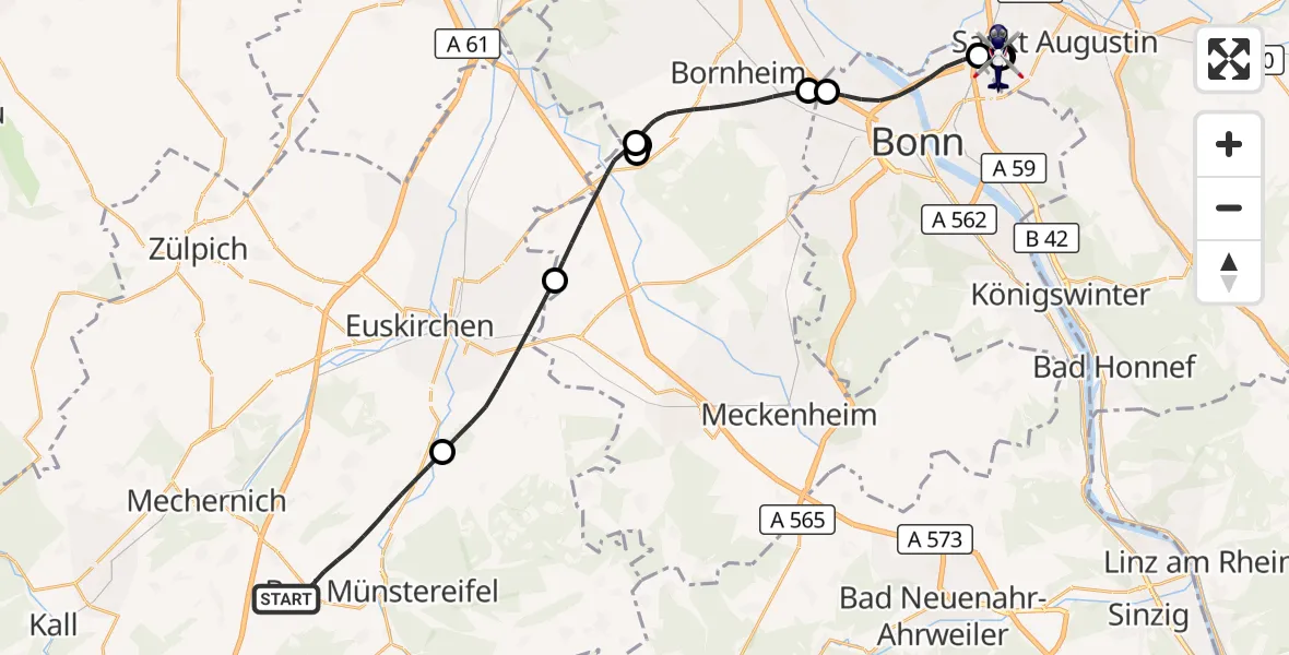 Flugroute Polizeihubschrauber Bad Münstereifel - Sankt Augustin, 30 Oktober 2026, 09:24
