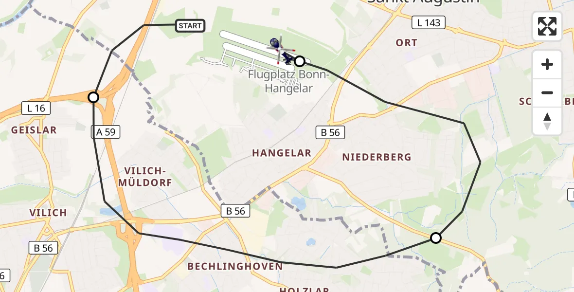 Flugroute Polizeihubschrauber Sankt Augustin - Bonn-Hangelar Flugplatz, 30 Oktober 2026, 09:24
