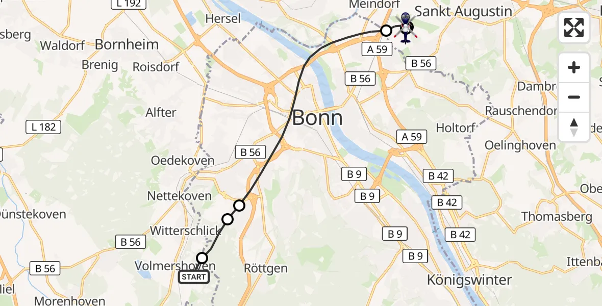Flugroute Polizeihubschrauber Alfter - Sankt Augustin, 30 Oktober 2026, 09:25
