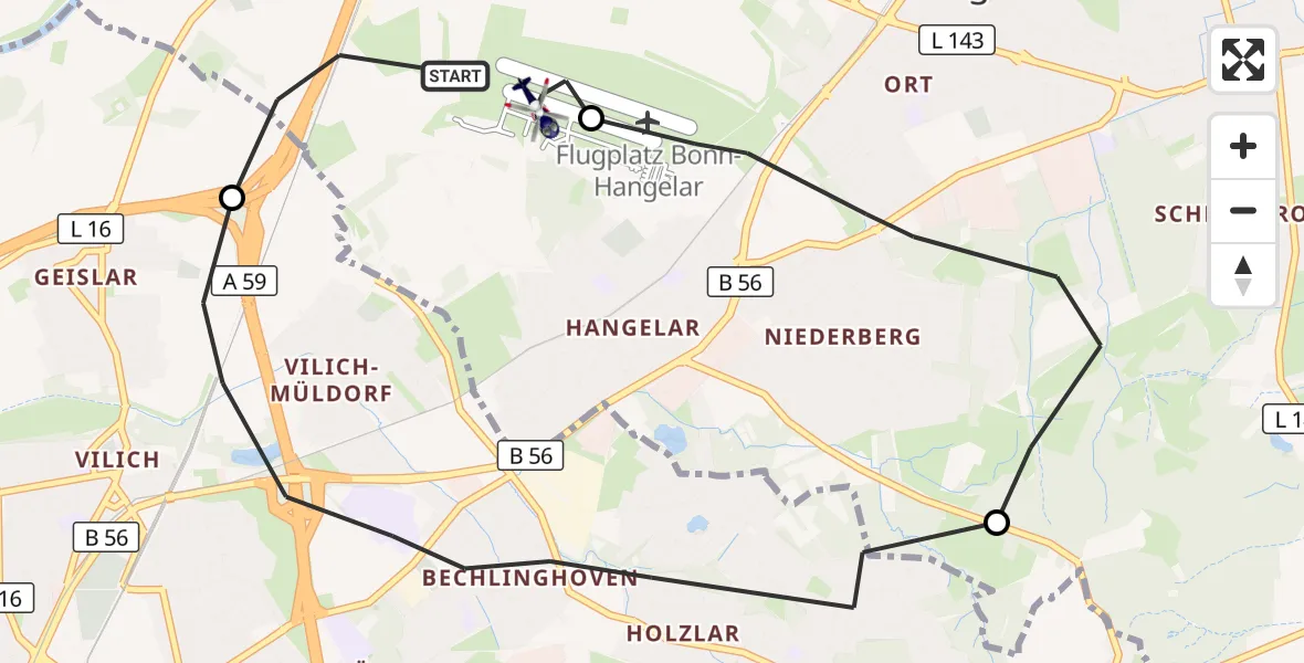 Flugroute Polizeihubschrauber Sankt Augustin - Bonn-Hangelar Flugplatz, 30 Oktober 2026, 09:28