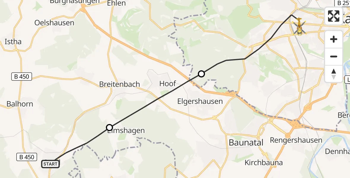 Flugroute Rettungshubschrauber Bad Emstal - Kassel, 30 Oktober 2026, 09:39