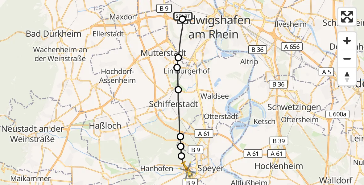 Flugroute Rettungshubschrauber Ludwigshafen Accident Hospital - Dudenhofen, 30 Oktober 2026, 10:03