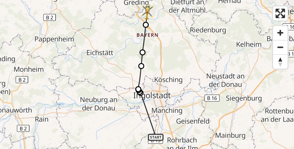 Flugroute Rettungshubschrauber Reichertshofen - Kinding, 30 Oktober 2026, 10:06