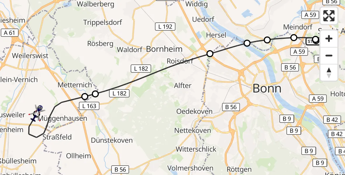 Flugroute Polizeihubschrauber Sankt Augustin - Weilerswist UL, 30 Oktober 2026, 10:22
