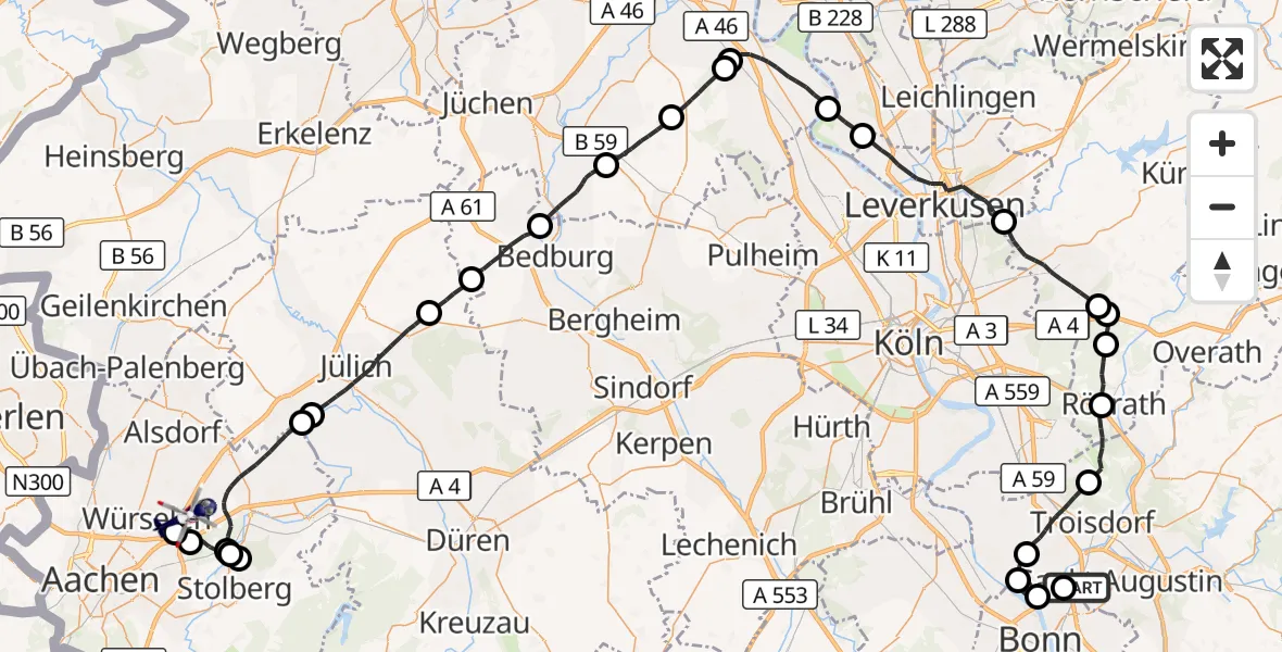 Flugroute Polizeihubschrauber Sankt Augustin - Würselen, 30 Oktober 2026, 10:24