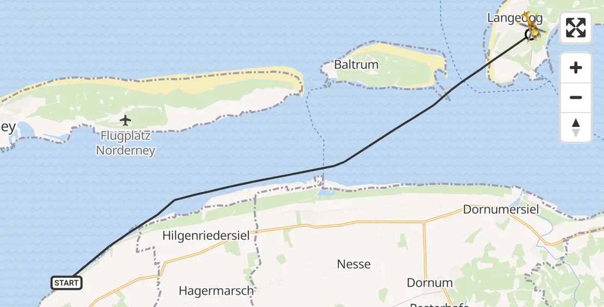 Flugroute Ambulanzhubschrauber Noordzee - Langeoog Flughafen, 30 Oktober 2026, 10:28