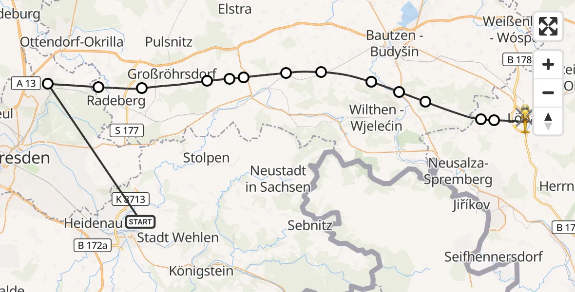 Flugroute Rettungshubschrauber Pirna - Löbau, 30 Oktober 2026, 10:44