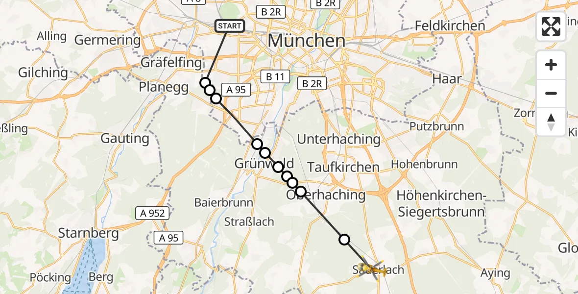 Flugroute Rettungshubschrauber München - Sauerlach, 30 Oktober 2026, 10:50