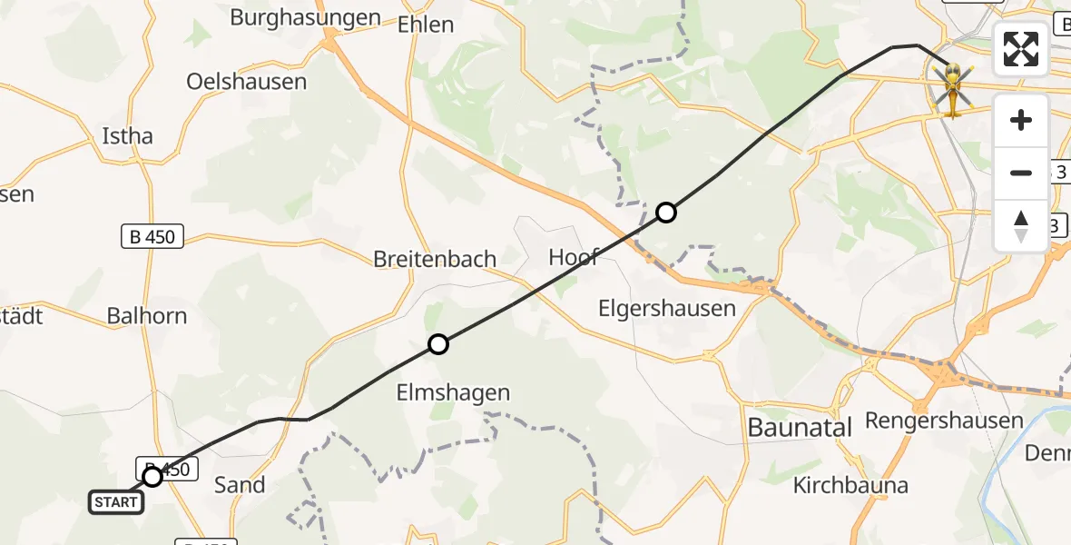 Flugroute Rettungshubschrauber Naumburg - Kassel, 30 Oktober 2026, 10:55