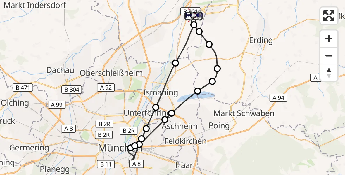 Flugroute Polizeihubschrauber München Flughafen - München Flughafen, 30 Oktober 2026, 11:03