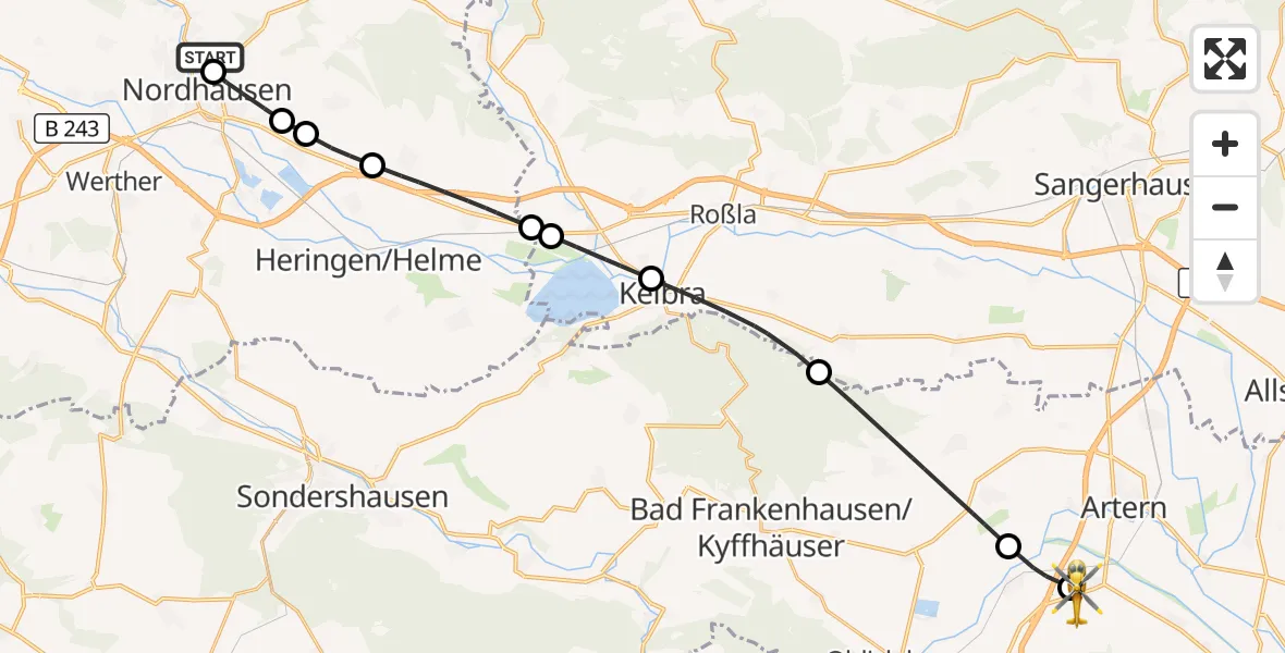 Flugroute Rettungshubschrauber Südharz Hospital Nordhausen - Reinsdorf, 30 Oktober 2026, 11:04