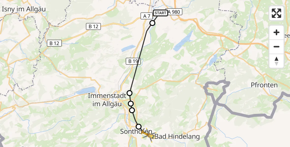 Flugroute Rettungshubschrauber Sulzberg - Sonthofen, 30 Oktober 2026, 11:12