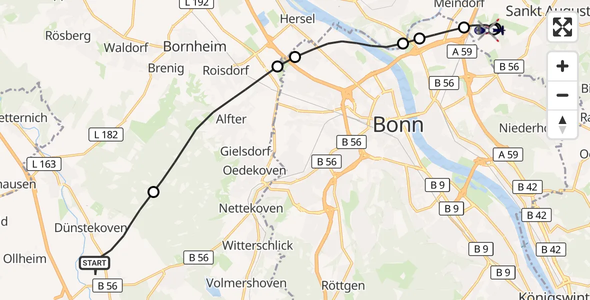 Flugroute Polizeihubschrauber Swisttal - Sankt Augustin, 30 Oktober 2026, 11:15