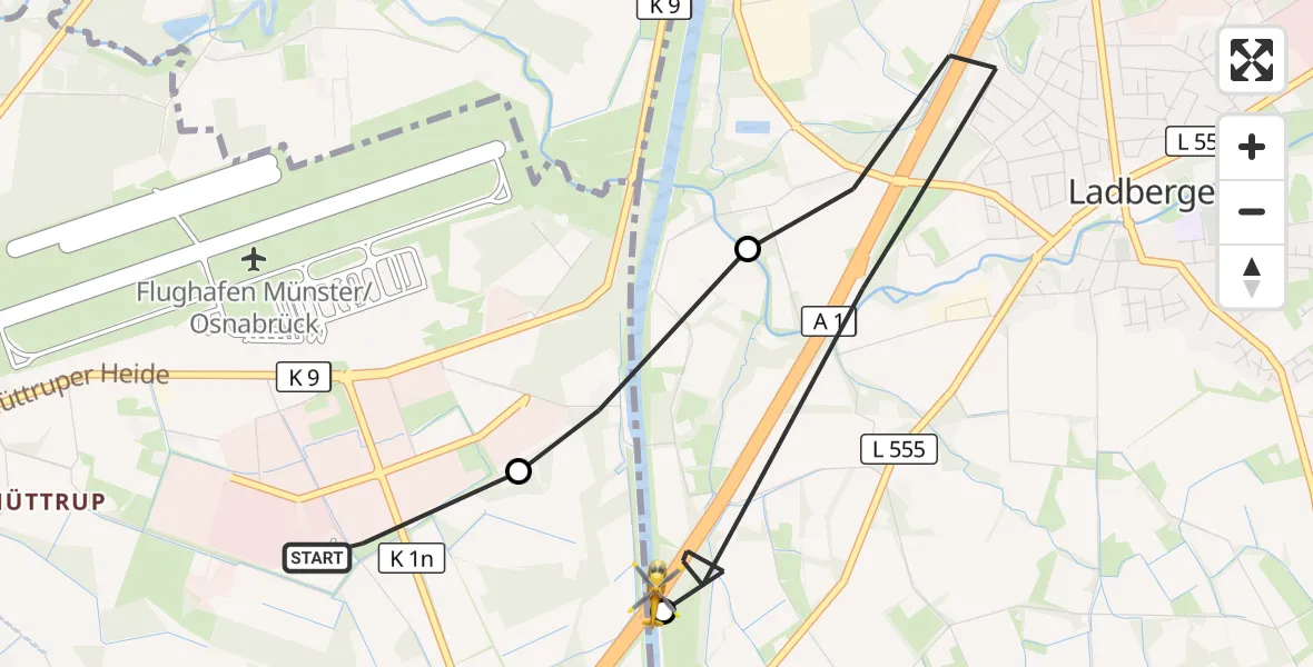 Flugroute Ambulanzhubschrauber Christoph  Westfalen-ADAC - Greven, 30 Oktober 2026, 11:19