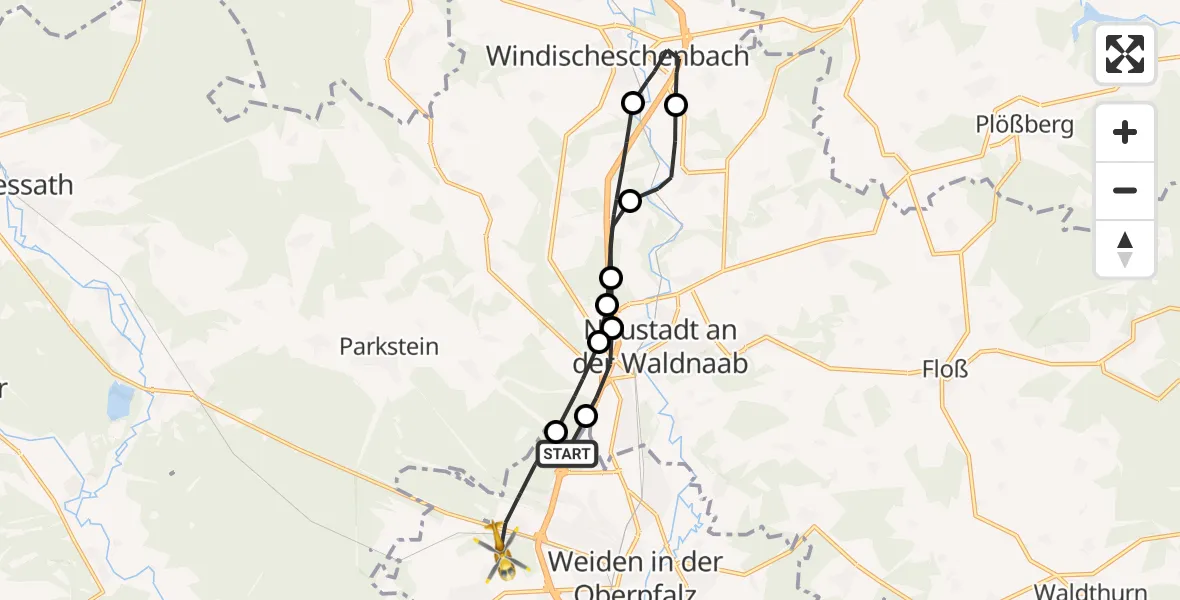 Flugroute Ambulanzhubschrauber Weiden i.d.OPf. - Weiden in der Oberpfalz Flugplatz, 30 Oktober 2026, 11:22