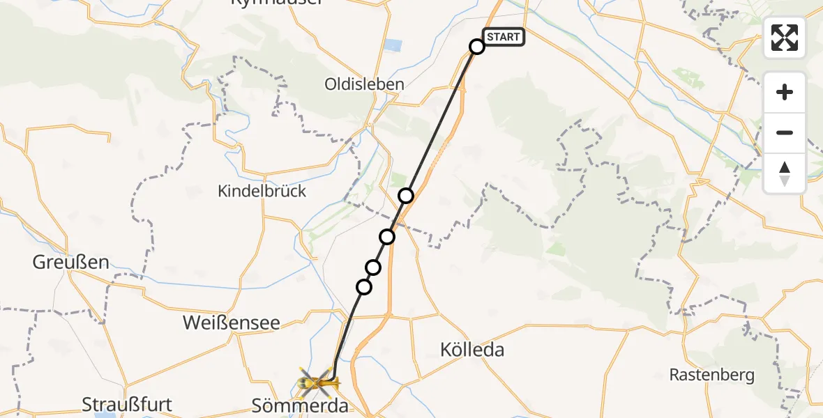 Flugroute Rettungshubschrauber Reinsdorf - Sömmerda, 30 Oktober 2026, 11:25