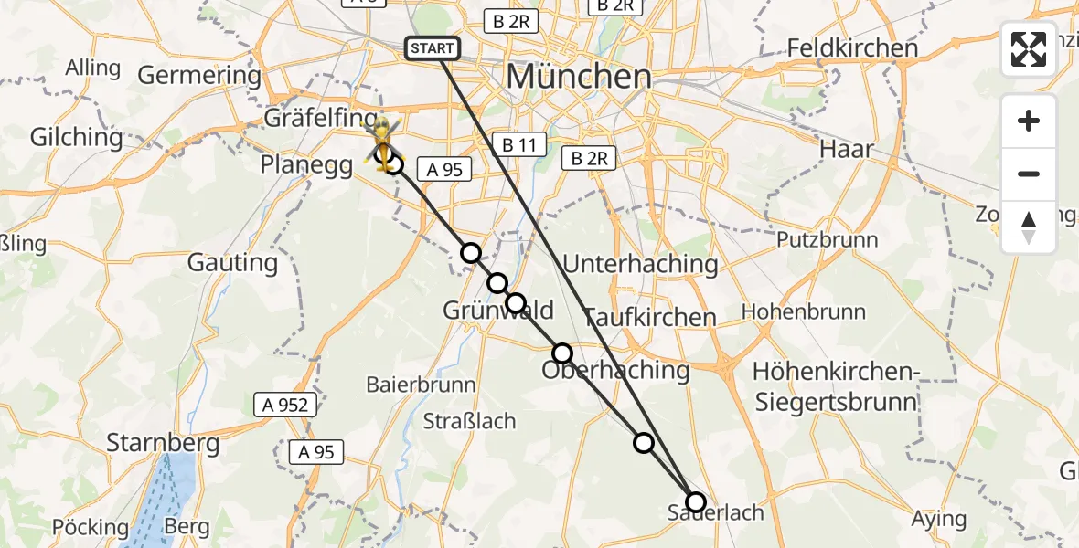 Flugroute Rettungshubschrauber München - DRF Air Rescue München Hubschrauberlandeplatz, 30 Oktober 2026, 11:25