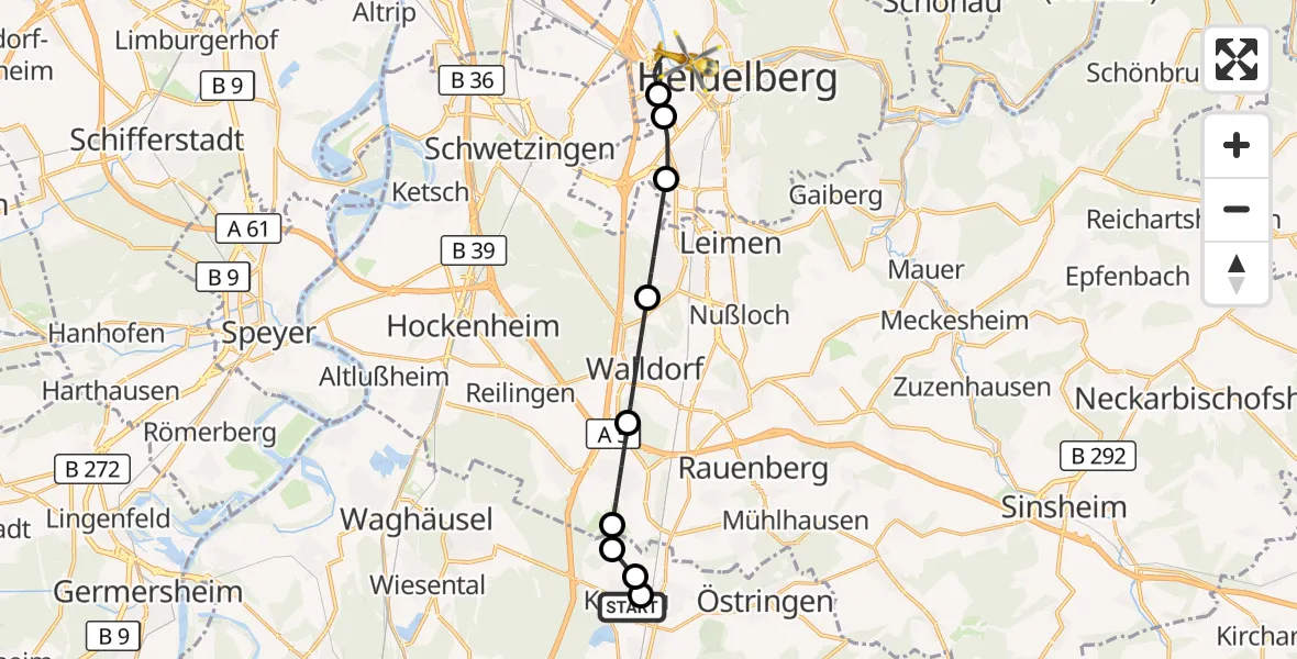 Flugroute Rettungshubschrauber Kronau - Heidelberg, 30 Oktober 2026, 11:27