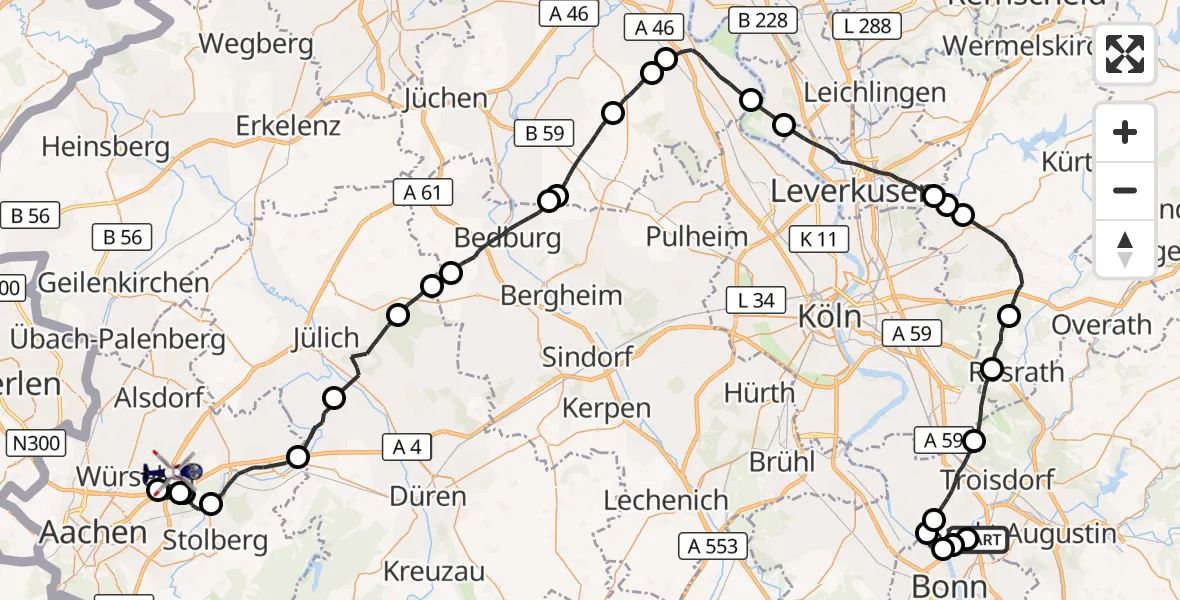 Flugroute Polizeihubschrauber Sankt Augustin - Würselen, 30 Oktober 2026, 11:32