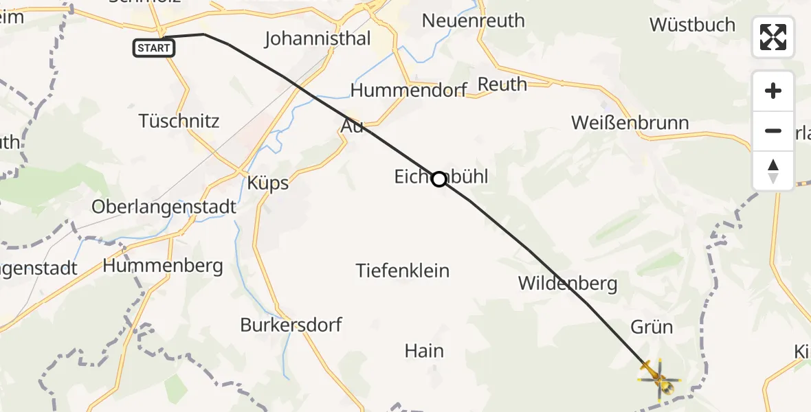 Flugroute Rettungshubschrauber Küps - Weißenbrunn, 30 Oktober 2026, 11:32