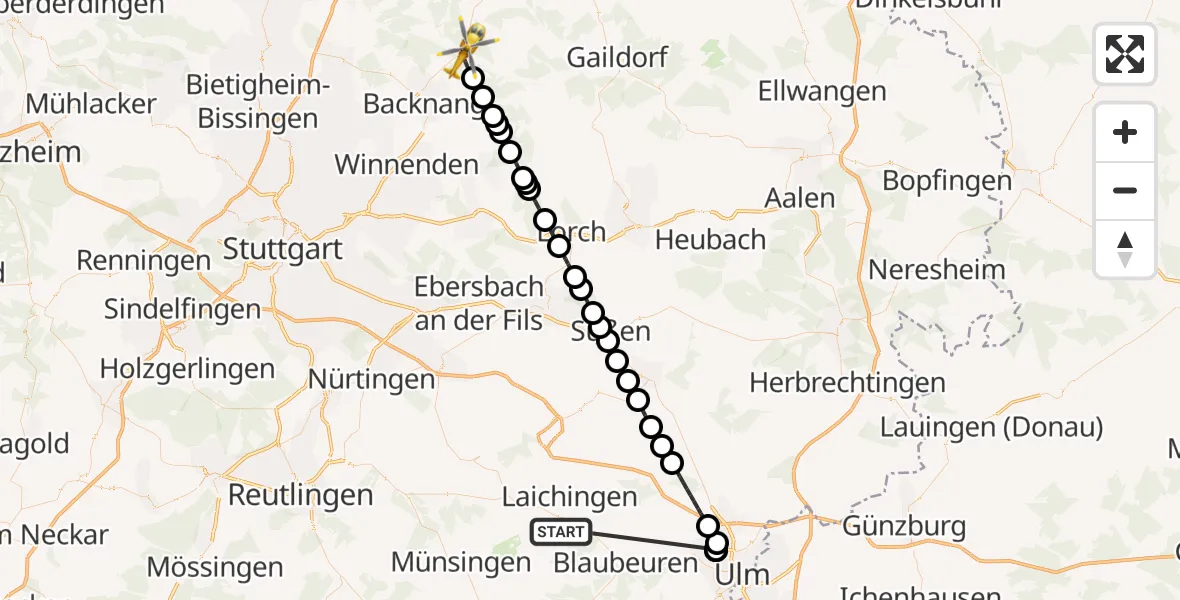 Flugroute Rettungshubschrauber Heroldstatt - Sulzbach an der Murr, 30 Oktober 2026, 11:33