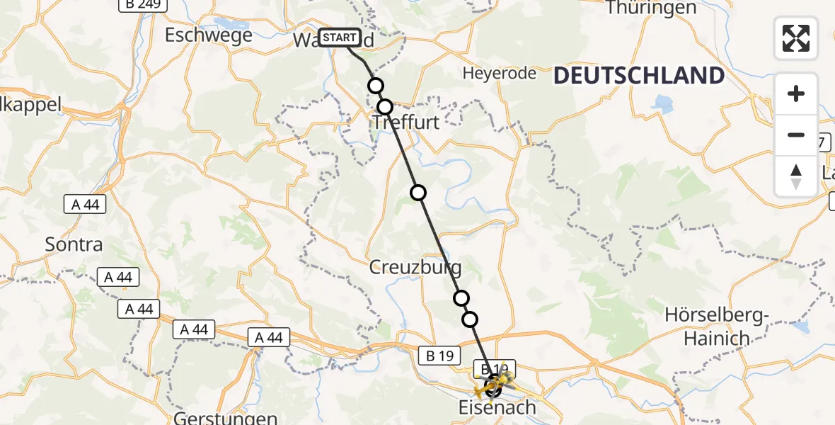 Flugroute Rettungshubschrauber Wanfried - Sankt Georg Hospital Eisenach, 30 Oktober 2026, 11:36