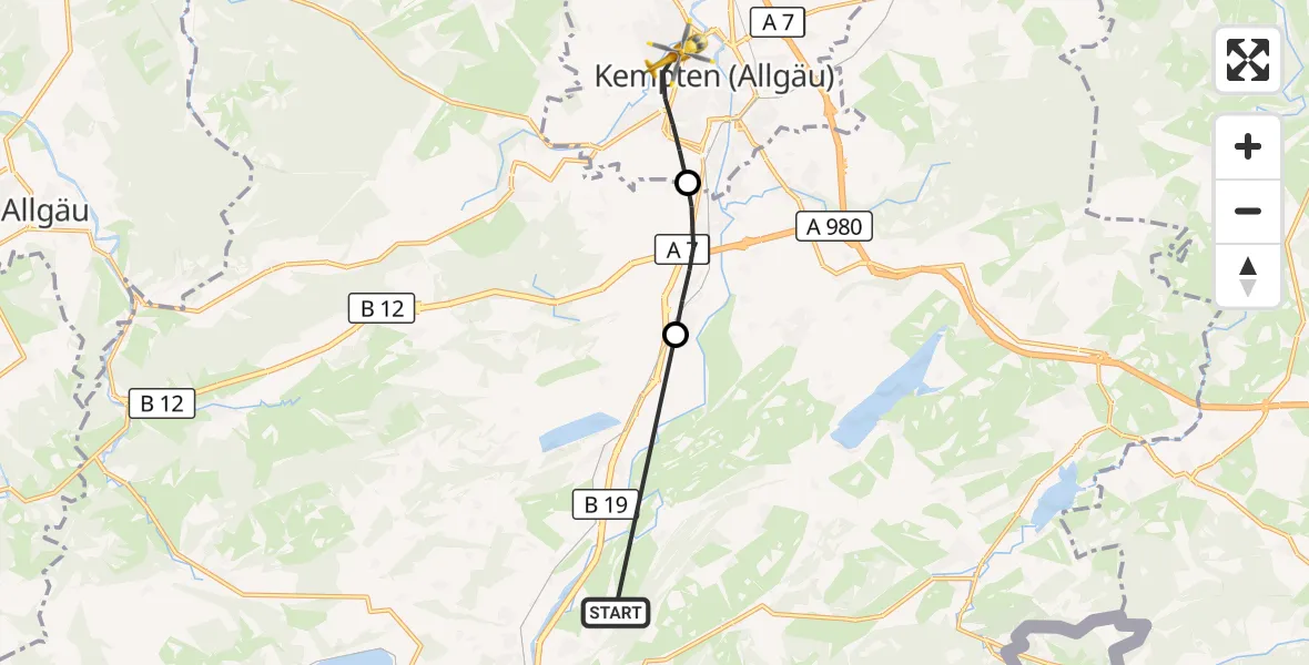 Flugroute Rettungshubschrauber Rettenberg - Kempten (Allgäu), 30 Oktober 2026, 11:42