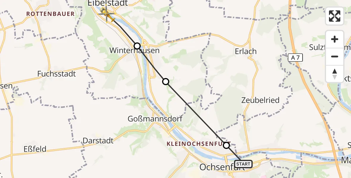 Flugroute Rettungshubschrauber Ochsenfurt - Winterhausen, 30 Oktober 2026, 11:48
