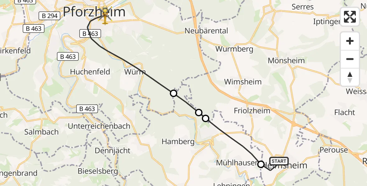 Flugroute Rettungshubschrauber Heimsheim - Pforzheim, 30 Oktober 2026, 11:50