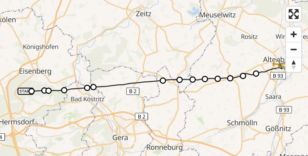 Flugroute Rettungshubschrauber Eisenberg - Altenburg, 30 Oktober 2026, 11:58