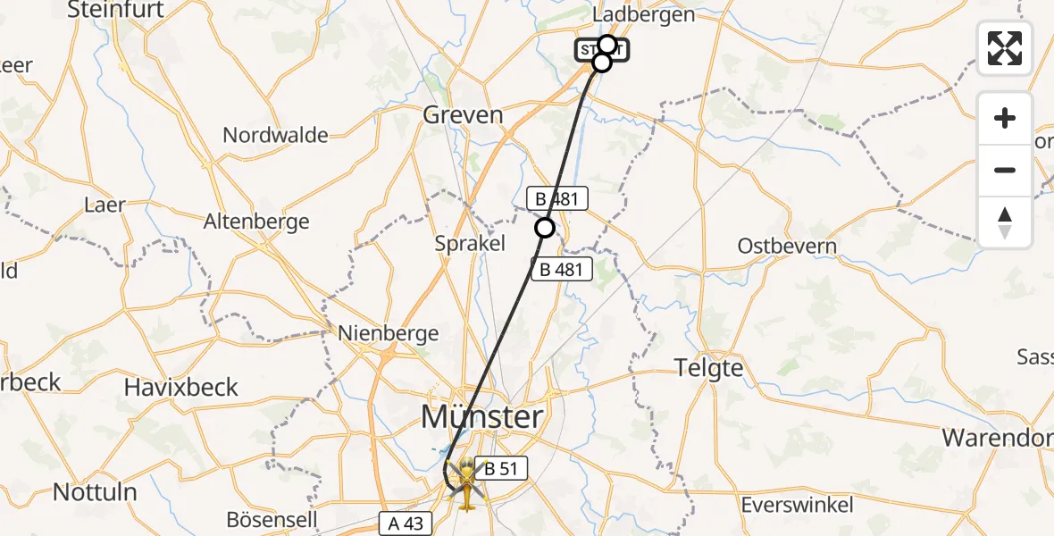 Flugroute Ambulanzhubschrauber Greven - Münster, 30 Oktober 2026, 12:02