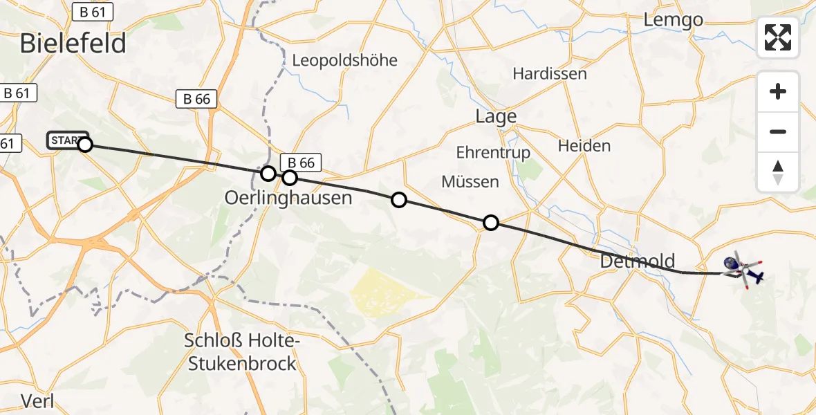 Flugroute Polizeihubschrauber Luftrettungszentrum Bielefeld - Detmold, 30 Oktober 2026, 12:03