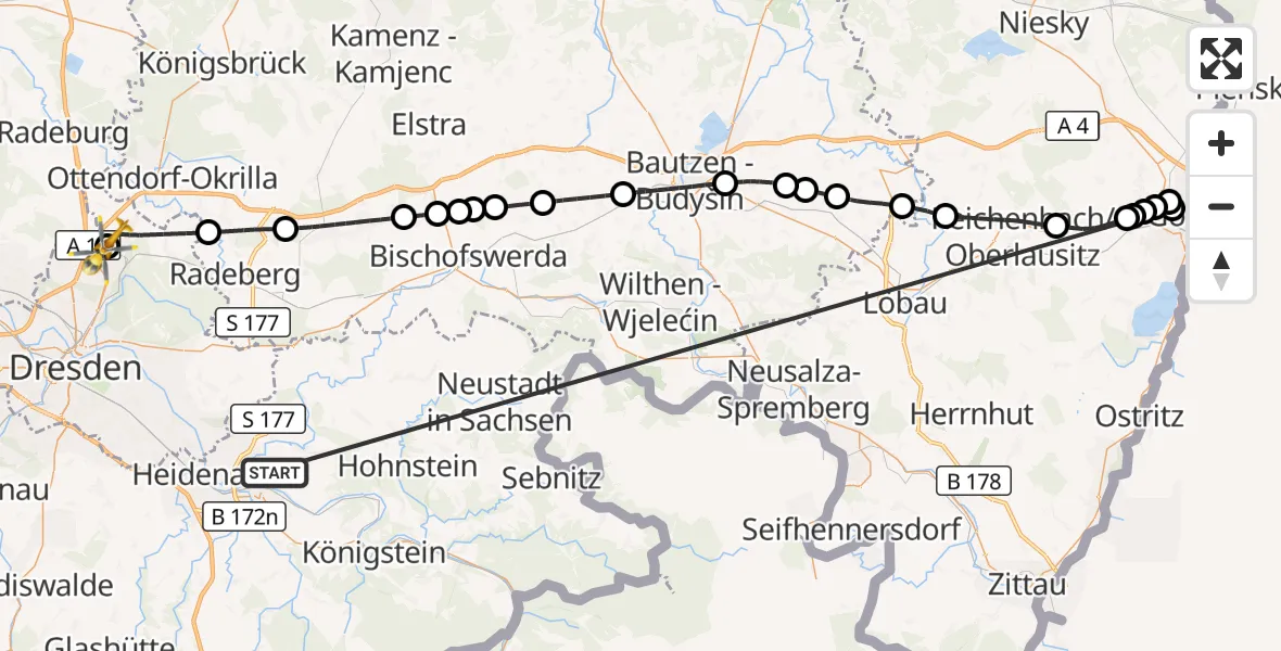 Flugroute Rettungshubschrauber Pirna - Dresden Bundespolizei Hubschrauberlandeplatz, 30 Oktober 2026, 12:13