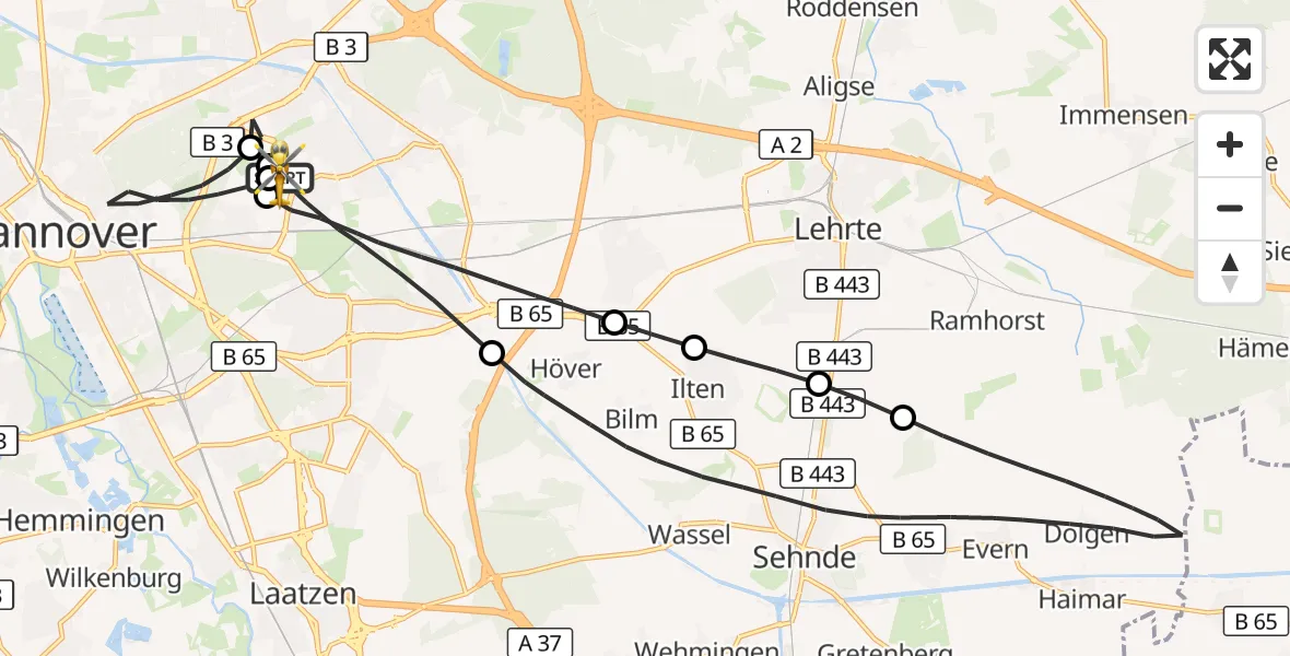 Flugroute Rettungshubschrauber Hannover Luftrettung Hubschrauberlandeplatz (Christoph 4) - Hannover Luftrettung Hubschrauberlandeplatz (Christoph 4), 30 Oktober 2026, 12:19