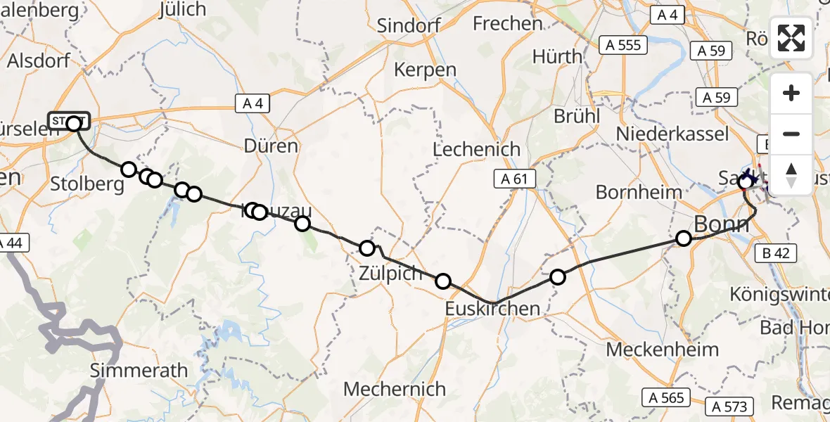 Flugroute Polizeihubschrauber Würselen - Bonn-Hangelar Flugplatz, 30 Oktober 2026, 12:19