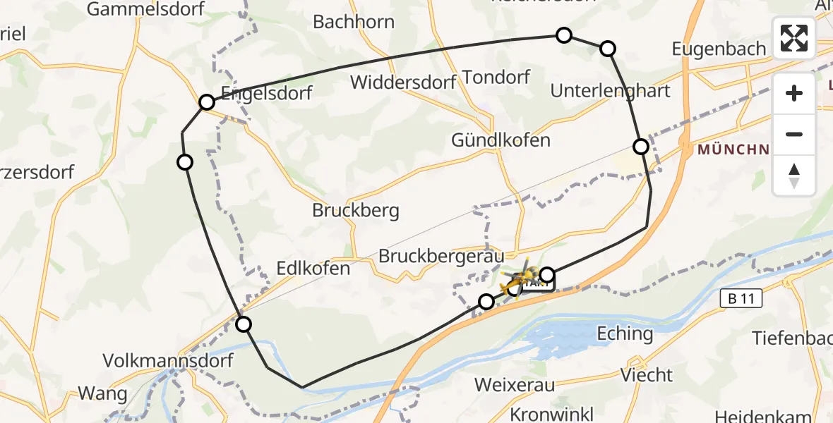 Flugroute Rettungshubschrauber Landshut Flugplatz - Landshut Flugplatz, 30 Oktober 2026, 12:22
