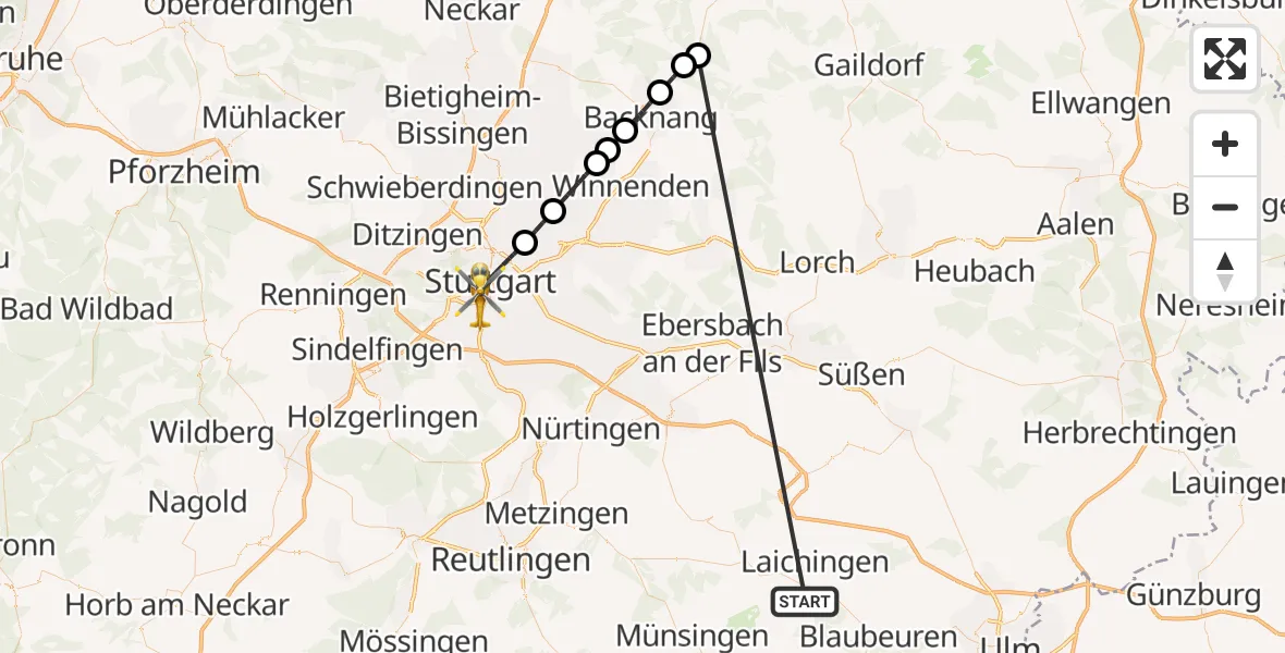 Flugroute Rettungshubschrauber Heroldstatt - Stuttgart, 30 Oktober 2026, 12:26