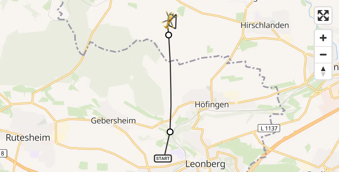 Flugroute Rettungshubschrauber Leonberg Hospital - Ditzingen, 30 Oktober 2026, 12:28