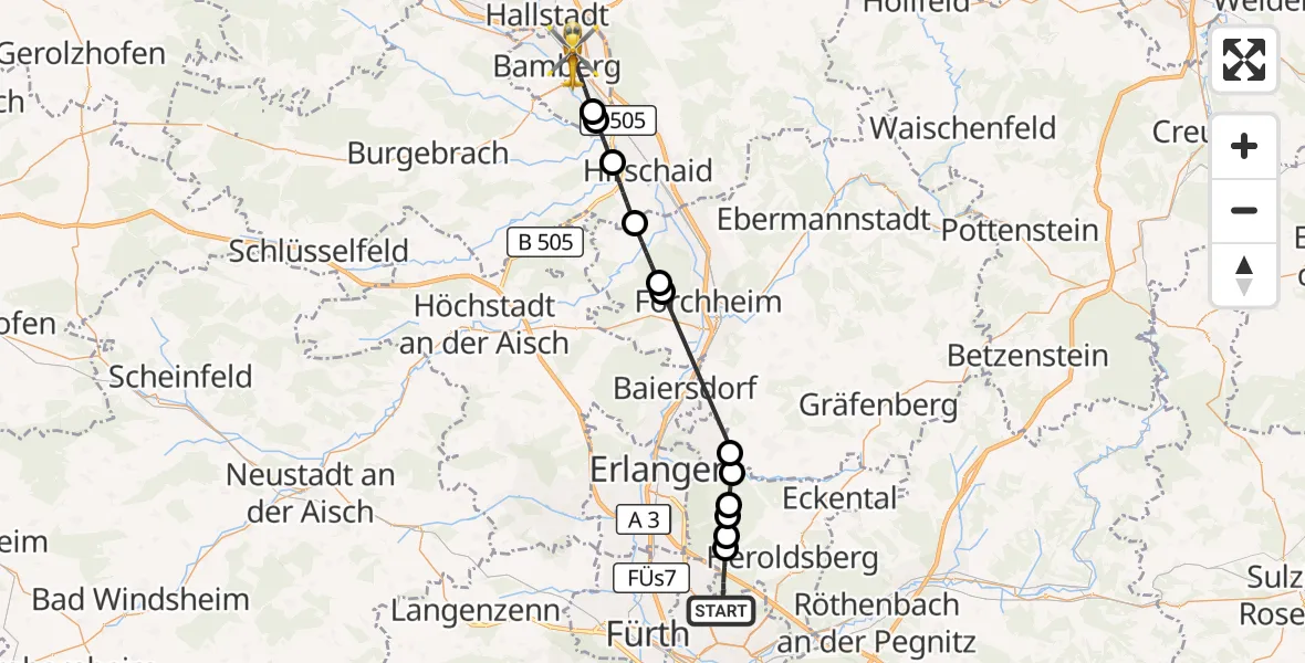 Flugroute Ambulanzhubschrauber Flughafen Nuremberg - Bamberg, 30 Oktober 2026, 12:35