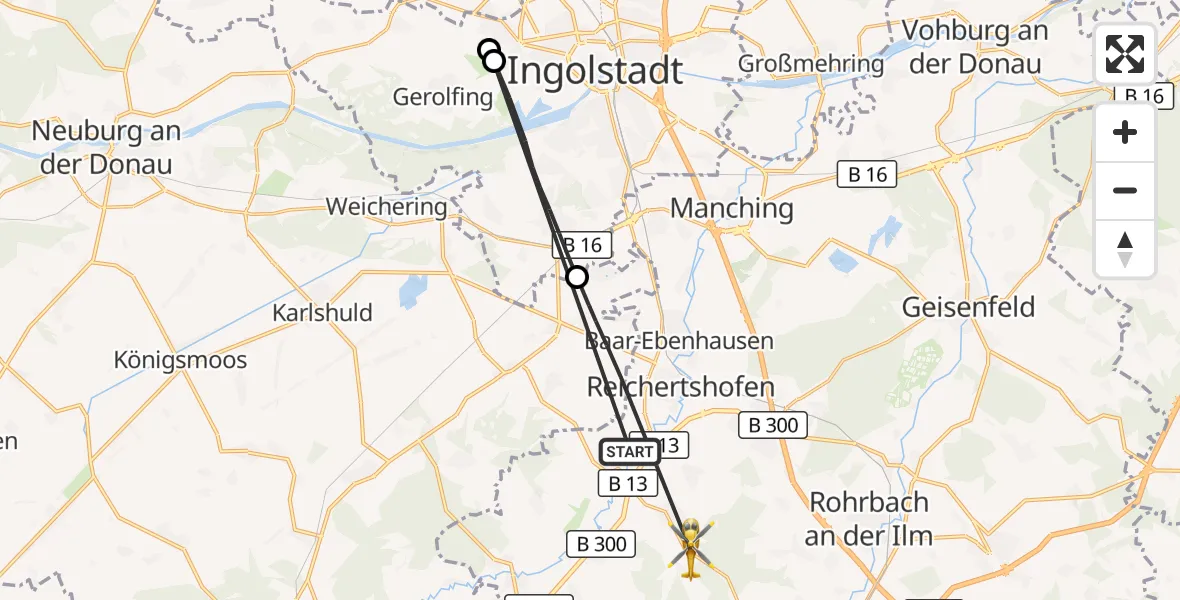 Flugroute Rettungshubschrauber Reichertshofen - Pörnbach, 30 Oktober 2026, 12:36