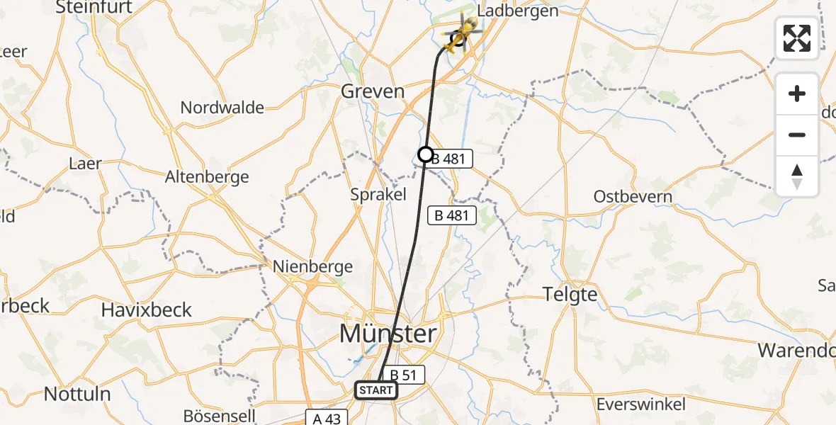 Flugroute Ambulanzhubschrauber Münster - Christoph  Westfalen-ADAC, 30 Oktober 2026, 12:47