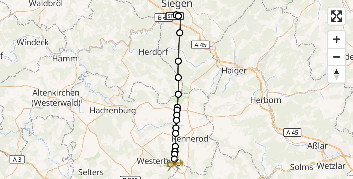 Flugroute Rettungshubschrauber Evangelisches Jung-Stilling Hospital - Gemünden, 30 Oktober 2026, 12:50