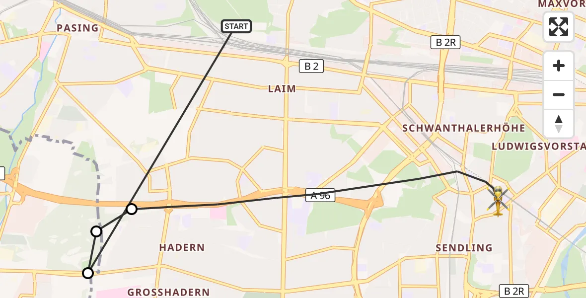 Flugroute Rettungshubschrauber München - München, 30 Oktober 2026, 12:50