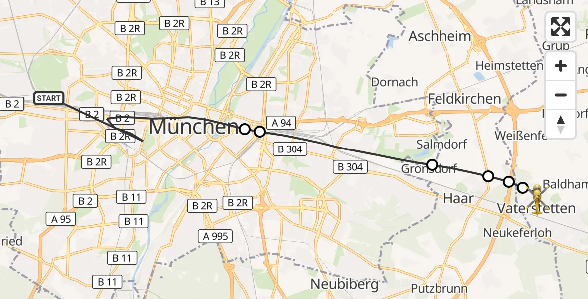 Flugroute Rettungshubschrauber München - Vaterstetten, 30 Oktober 2026, 12:56