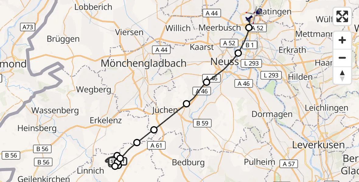 Flugroute Polizeihubschrauber Linnich - Düsseldorf Flughafen, 30 Oktober 2026, 13:04